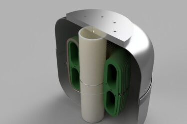 Illustration of MIT’s new axion detector, in cross-section,